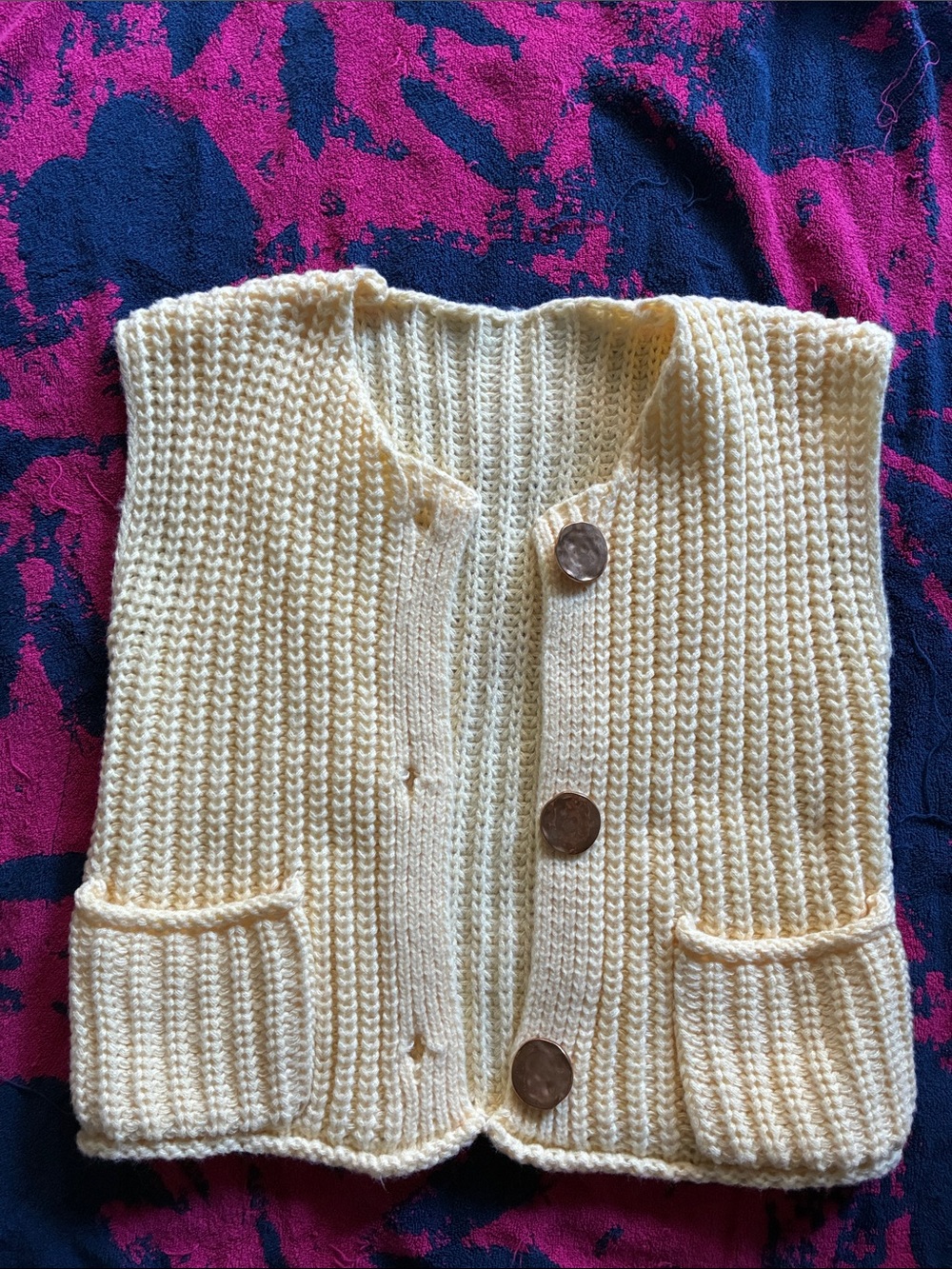 Amazon Cream Chunky Knit Sleeveless Cardigan Vest with Large Buttons